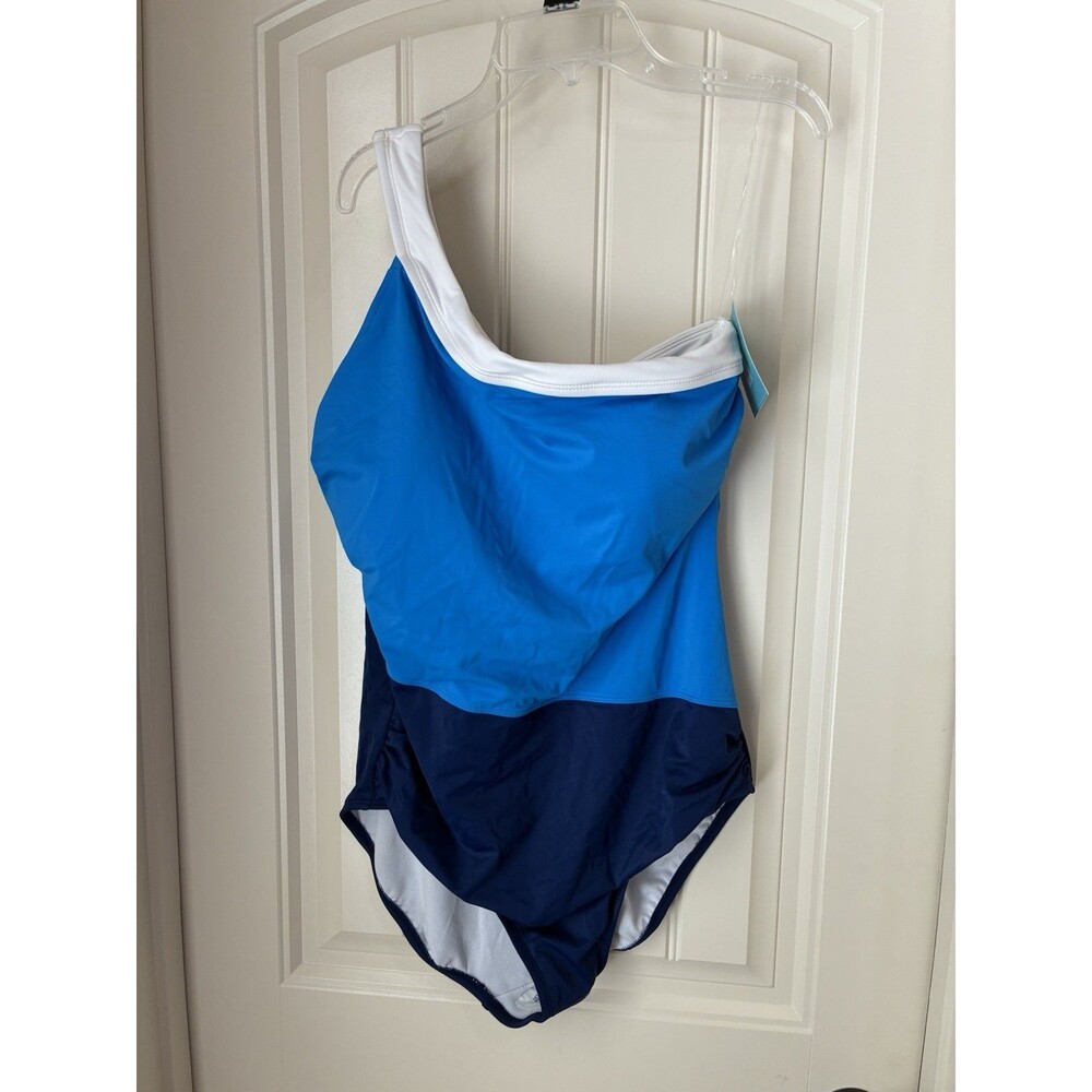 NWT Bal Harbour One Shoulder Blue One-Piece Swimsuit Tummy Control  Sz 18